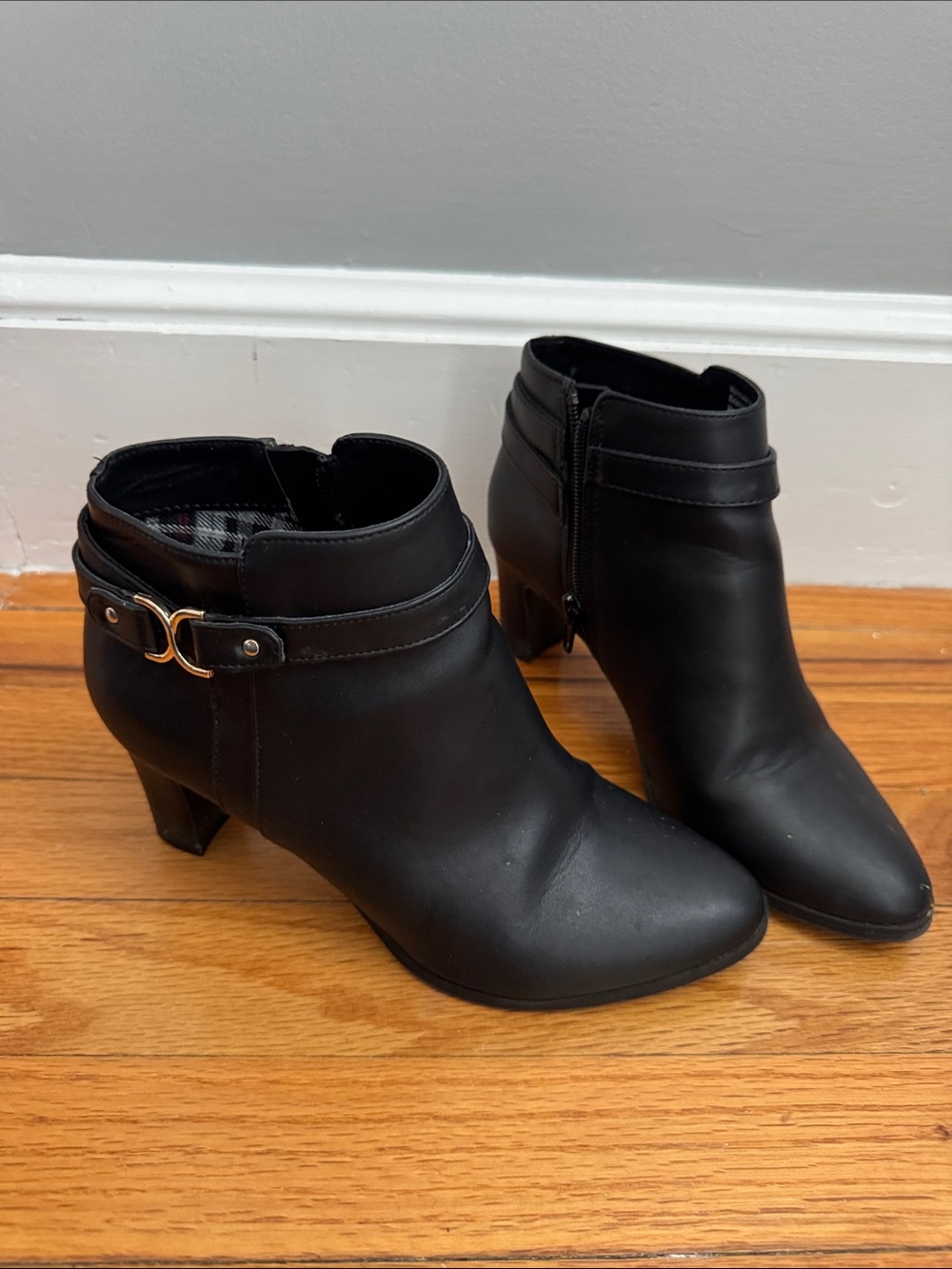 Charter Club Black Ankle Booties with Gold Ring Detail
